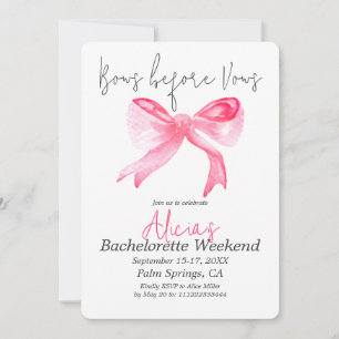 Girly Bows before Vows Pink Bachelorette Party Invitation