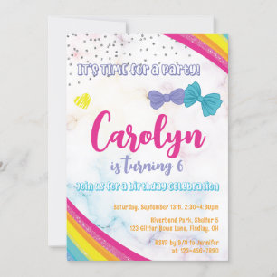 Girly Bows Glitter Rainbow Birthday Party, Any Age Invitation