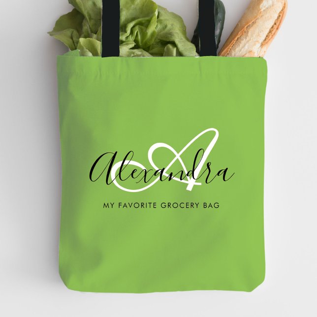 Girly Bright Green Trendy Elegant Script Monogram Tote Bag (Girly Bright Green Trendy Elegant Script Monogram Tote Bag)