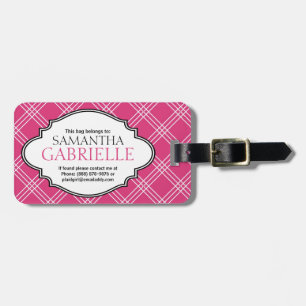 Girly Bright Pink Chequered Plaid Ladies Luggage Tag
