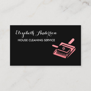 Girly Broom Pink and Black House Cleaning Service Business Card