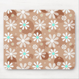 Girly Brown Daisy Flower Pattern Cute Aqua Dots Mouse Mat