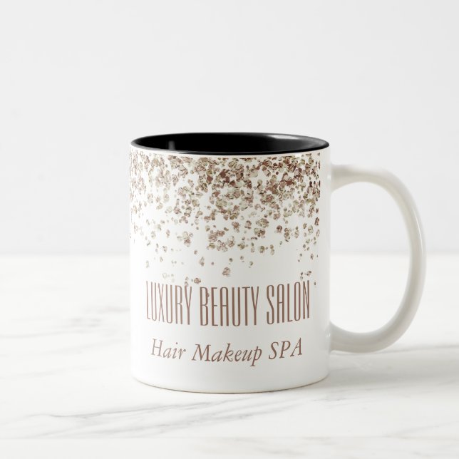 Girly Brown & Gold Glittery Luxury Beauty Salon Two-Tone Coffee Mug (Right)
