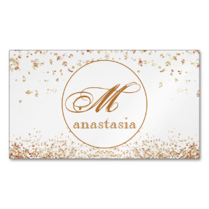 Girly Brownish Glittery Luxury Monogram Salon Magnetic Business Card