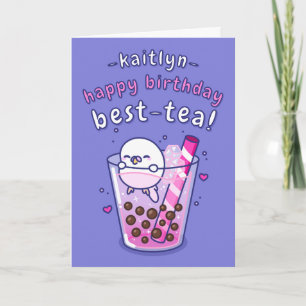 Girly Bubble Tea Cartoon Best Friend Birthday Card
