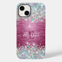 Girly Burgundy Holographic Faux Glitter Monogram