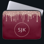 Girly Burgundy Rose Gold Glitter Drips Monogrammed Laptop Sleeve<br><div class="desc">Girly Blush Pink - Rose Gold and Black Faux Glitter Drips and Sparkle Elegant Monogrammed Initials Case. This case can be customised to include your initial and first name.</div>