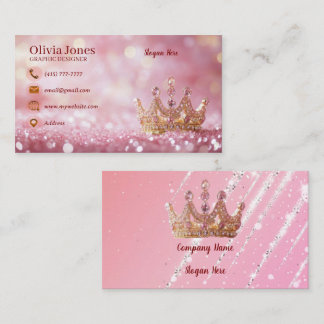 Girly Business Trendy Glitter Elegant Crown  Business Card
