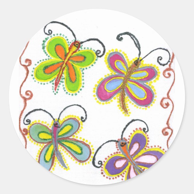 Girly Butterfly Classic Round Sticker (Front)