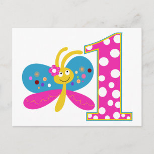 Girly Butterfly First Birthday Postcard