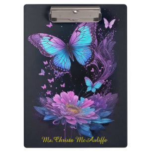 girly butterfly floral purple and turquoise clipboard