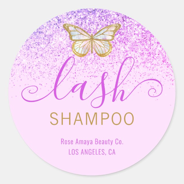 Girly Butterfly Lilac Purple Lash Cleanser Classic Round Sticker (Front)