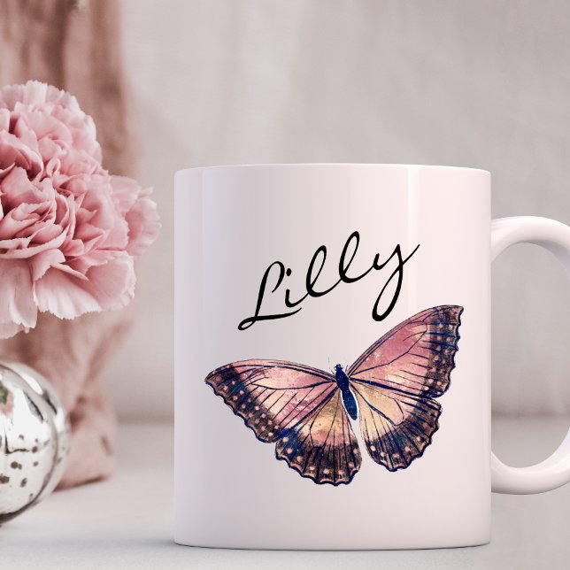 Girly Butterfly Script Monogram Name  Mug (Creator Uploaded)
