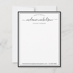 Girly Calligraphy From The Desk Of Black Border Thank You Card