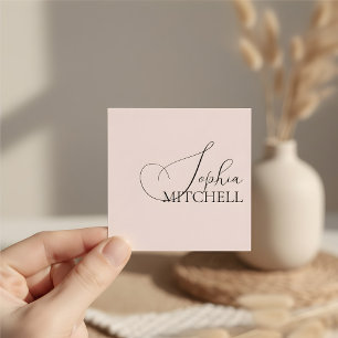 Girly Calligraphy Minimalist Pastel Blush Pink Square Business Card