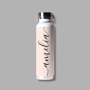 Girly Calligraphy Modern Blush Pink Water Bottle