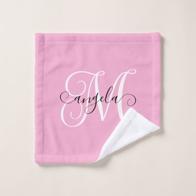 Girly Calligraphy Monogram Light Pink Wash Cloth (Wash Cloth)