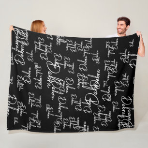 Girly Calligraphy Names Typography Black Fleece Blanket