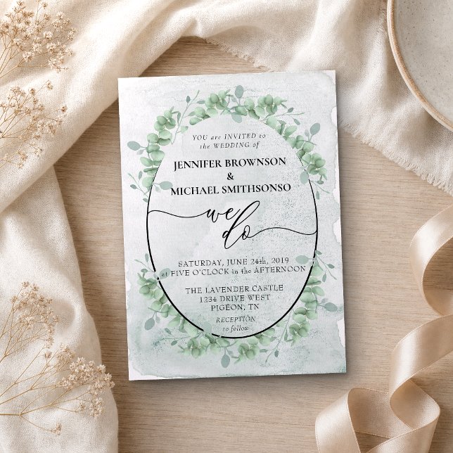 Girly Calligraphy We Do Botanical Eucalyptus Invitation (Creator Uploaded)