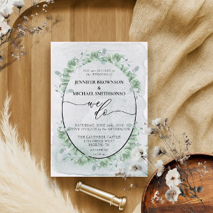 Girly Calligraphy We Do Botanical Eucalyptus Invitation