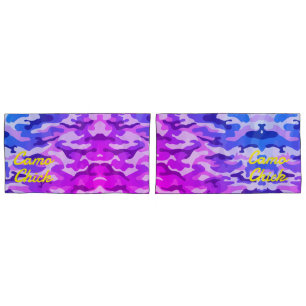 Girly Camouflage Pinks/Blues Monogram in Yellow   Pillowcase