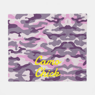 Girly Camouflage Pinks Monogram in Yellow Fleece Blanket