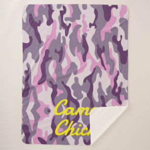 Girly Camouflage Pinks Monogram in Yellow   Sherpa Blanket