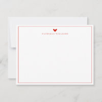 Girly Candy Red Heart Border Monogram Note Card