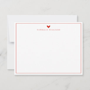 Girly Candy Red Heart Border Monogram Note Card