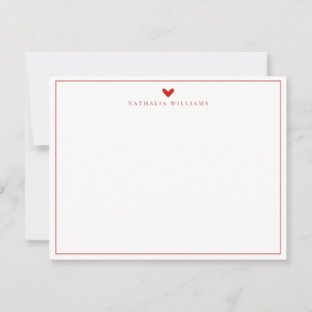 Girly Candy Red Heart Border Monogram Note Card (Front)