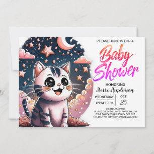 Girly Cat Digital Baby Shower Invitation