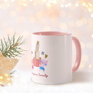 Girly cats and presents star heart pink Christmas Mug