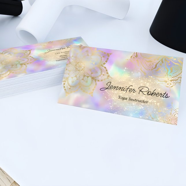 Girly Celestial Gold Mandala Yoga Instructor Flora Business Card (Creator Uploaded)