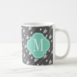 Girly Charcoal & Aqua Arrows Custom Coffee Mug