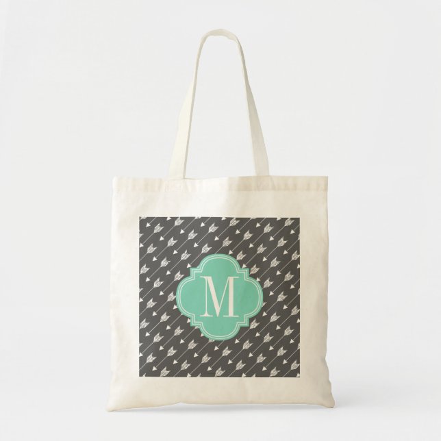 Girly Charcoal & Aqua Arrows Custom Tote Bag (Front)