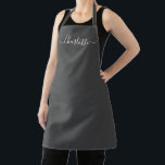 Girly charcoal grey custom script name monogram apron<br><div class="desc">Personalised charcoal grey custom modern script name text monogram solid plain colour girly stylish elegant chic charcoal grey and white text kitchen Apron. Customise,  personalise it with name,  quote,  phrase,  or text.
Great for cooks,  chefs,  pottery,  ceramics,  crafts,  work,  kitchen,  baking,  bbq,  grill,  etc</div>