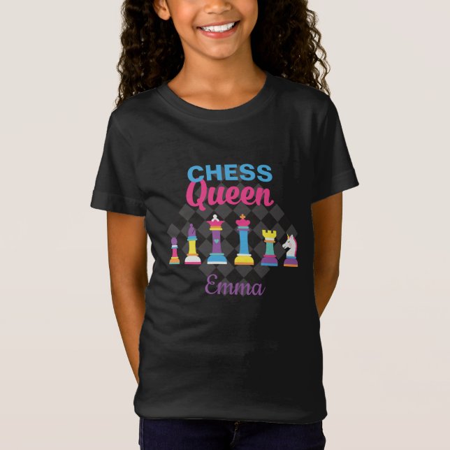 Girly Chess Queen Colourful Personalised T-Shirt (Front)