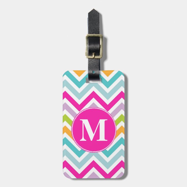 Girly Chevron Monogram Luggage Tag (Front Vertical)
