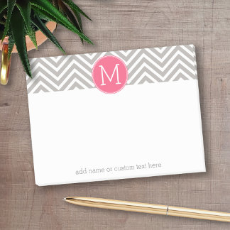 Girly Chevron Pattern with Monogram - Pink Grey Post-it Notes