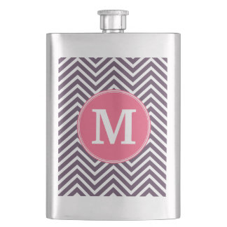 Girly Chevron Pattern with Monogram - Pink Purple Hip Flask