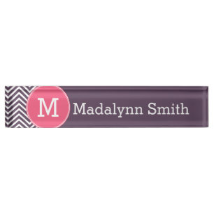 Girly Chevron Pattern with Monogram - Pink Purple Nameplate
