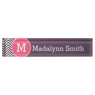 Girly Chevron Pattern with Monogram - Pink Purple Nameplate