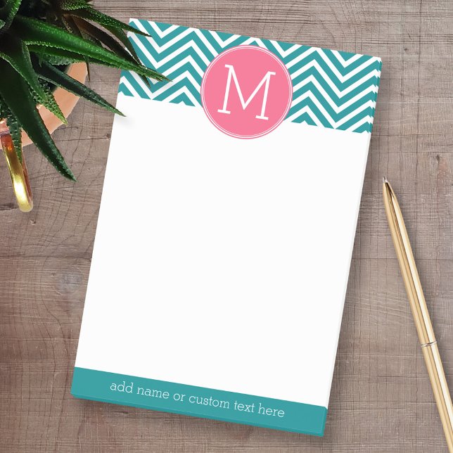 Girly Chevron Pattern with Monogram - Pink Teal Post-it Notes (Personalized Post-it Notes - add your name and other social media contact information)