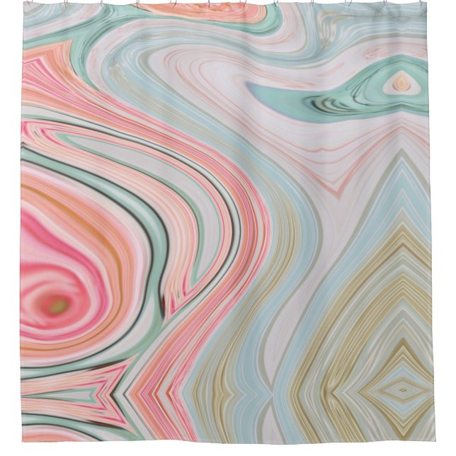 girly chic abstract mint pink swirls shower curtain (Front)
