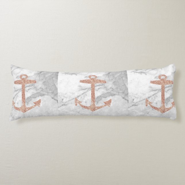 girly chic beach rose gold anchor white marble body cushion (Front)