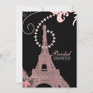 girly chic black and pink paris eiffel tower invitation