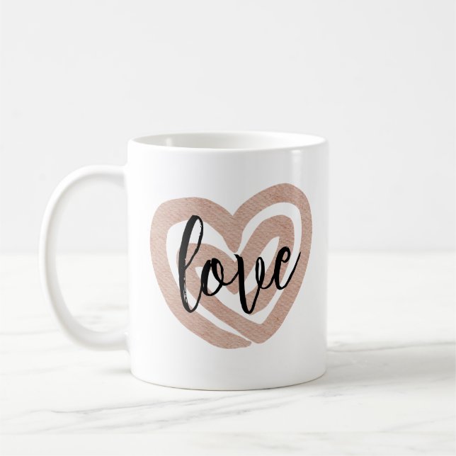 Girly Chic Blush Pink Heart Love Coffee Mug (Left)