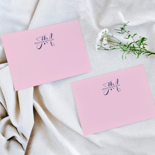 Girly Chic Blush Pink & Navy Blue Script Monogram Card