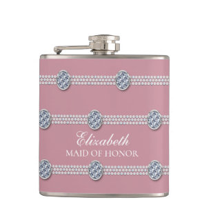 Girly Chic Elegant Diamond Pearl Bridesmaid Hip Flask