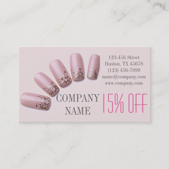 girly chic elegant manicure nails nail salon discount card (Front)